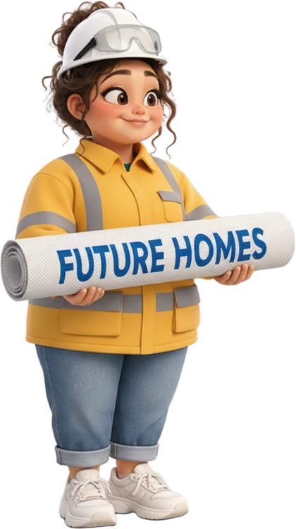 Bonnie in hi-vis carrying a rolled mesh banner