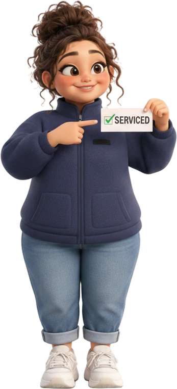 Bonnie holding a Serviced label