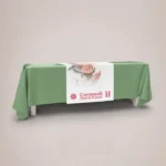 Printed Table Runners: Branded table runner on a green tablecloth