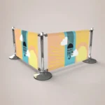 Cafe Barrier Extension Kits: Cafe barrier banners on chrome posts forming a corner