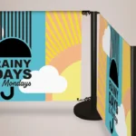 Cafe Barrier Banners: Close up of a printed cafe barrier banner on a black post