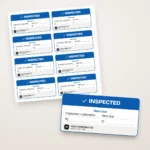Equipment Inspection & Calibration Labels: Equipment Inspection & Calibration Labels printed with a company name and phone number
