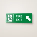 Fire Exit Running Man Arrow Diagonal Left Up (HTM 65) Sign