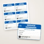 MOT & Service Reminder Stickers: MOT & Service Reminder Stickers printed with a company name and phone number