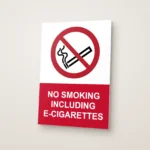 No Smoking Including E-Cigarettes Sign: No Smoking Including E Cigarettes Sign printed on a rigid sign board