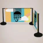 Cafe Barrier Extension Kits: Printed cafe barrier banners on black posts
