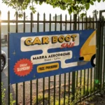 Outdoor Banners: Printed car boot sale banner on railings