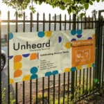 PVC-Free Banners: Printed festival banner on black railings