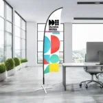Feather Flags: Printed feather flag in an office