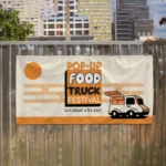 3m x 1m PVC Banner: Printed food truck festival banner on a timber fence