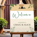 Wedding Welcome Sign Boards: Printed wedding welcome sign on an easel