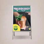A-Frame Pavement Sign Frame Only: Silver A board with a printed poster, front view