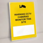 Warning CCTV Cameras Monitor This Site Write-On Sign: Warning CCTV Cameras Monitor This Site Write On Sign shown on a wall with stand off fixings