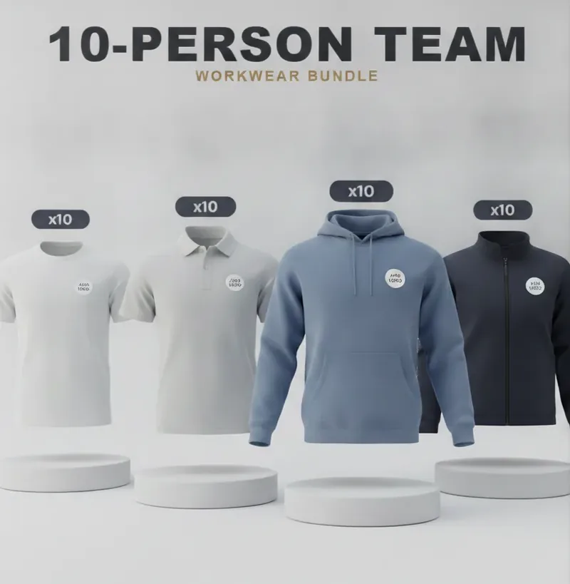 10-person team kit with a logo on each garment