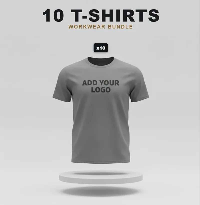 10 branded T-shirts or polos with a logo on each garment