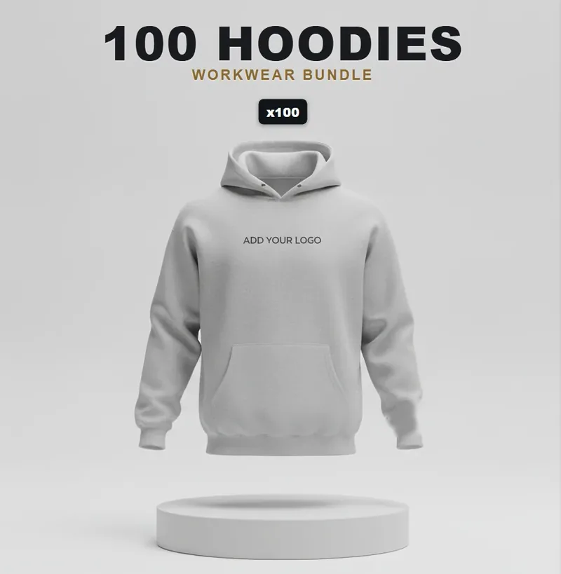 100 branded hoodies with a logo on each garment