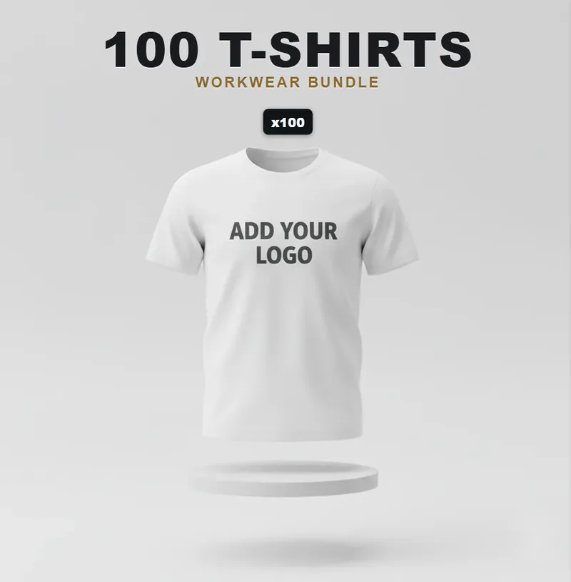 100 branded T-shirts or polos with a logo on each garment