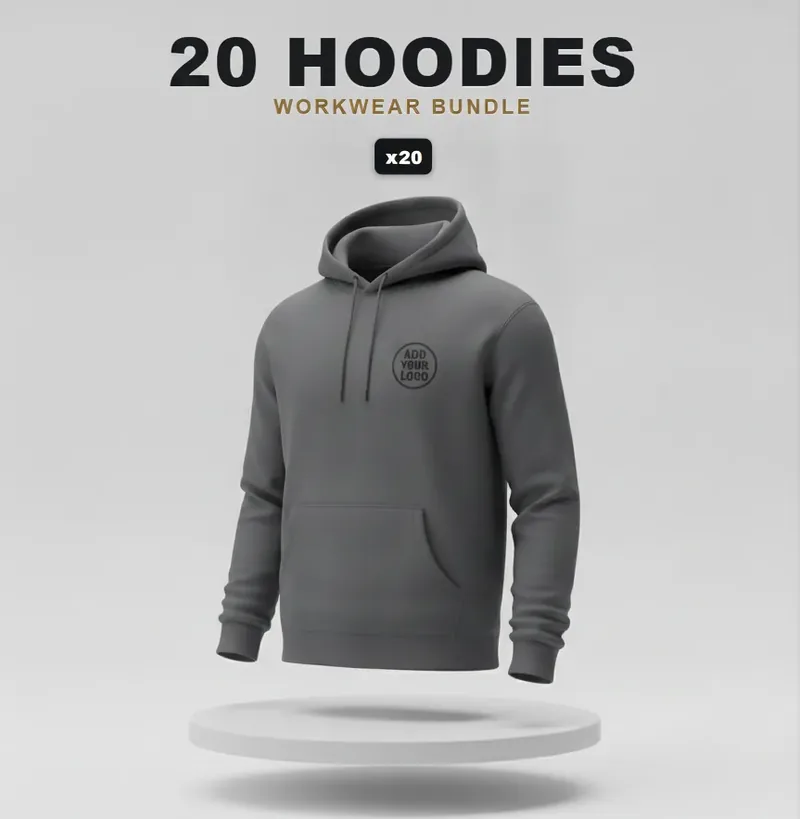 20 branded hoodies with a logo on each garment