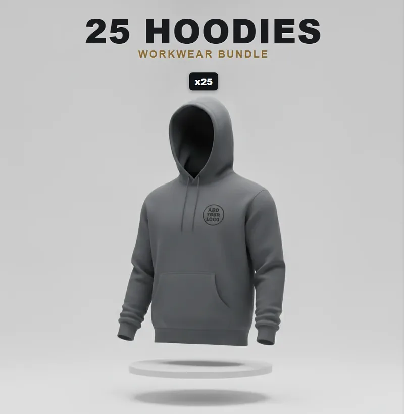 25 branded hoodies with a logo on each garment