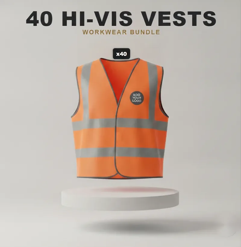 40 branded hi-vis vests with a logo on each garment