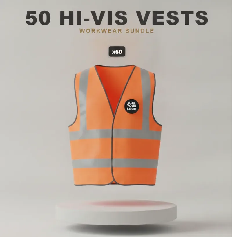 50 branded hi-vis vests with a logo on each garment