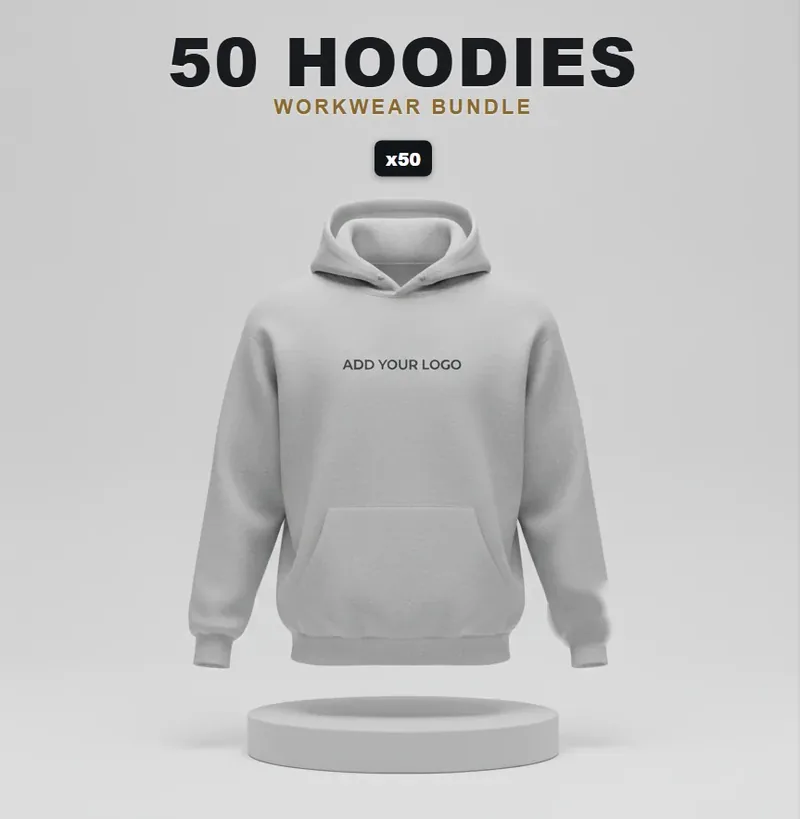 50 branded hoodies with a logo on each garment