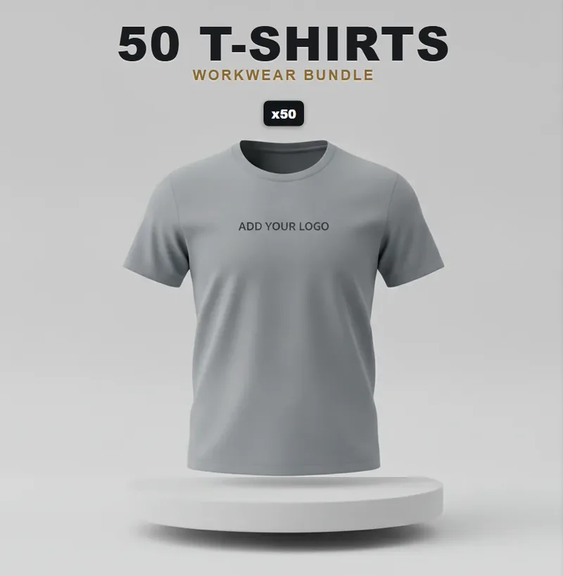 50 branded T-shirts or polos with a logo on each garment