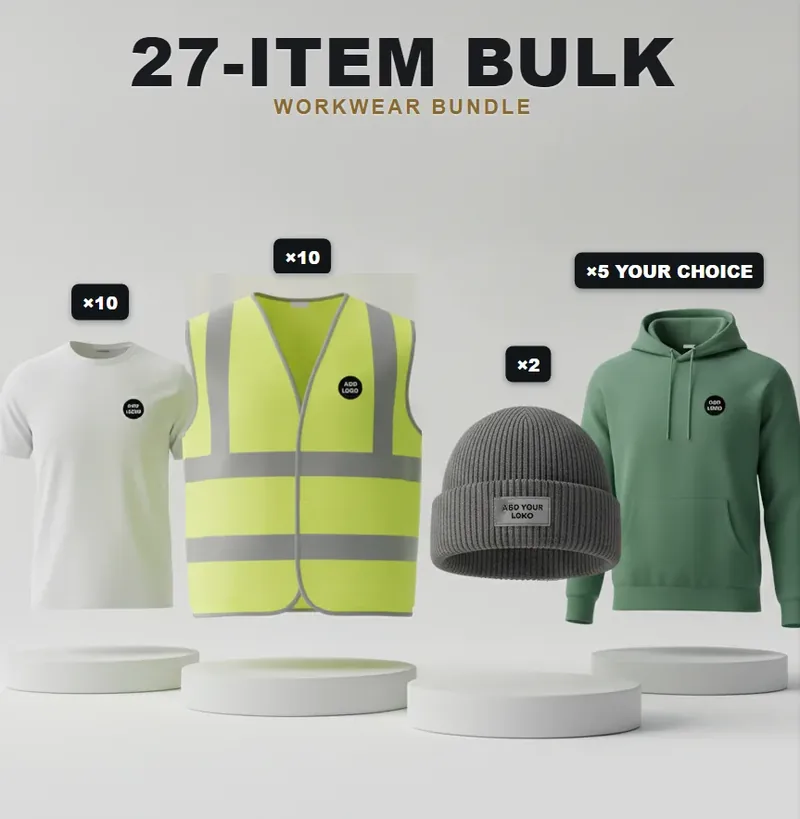 27-piece bulk pack with a logo on each garment