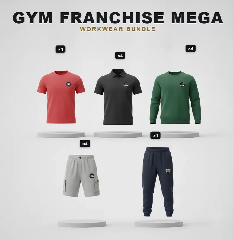 Gym franchise pack with a logo on each garment