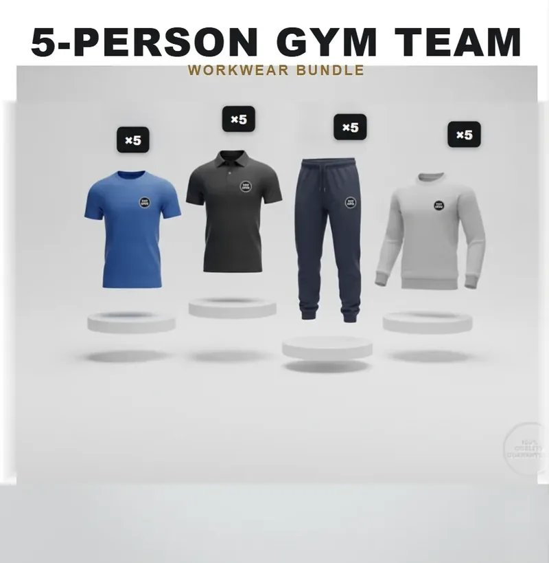 Premium gym team of 5 with a logo on each garment