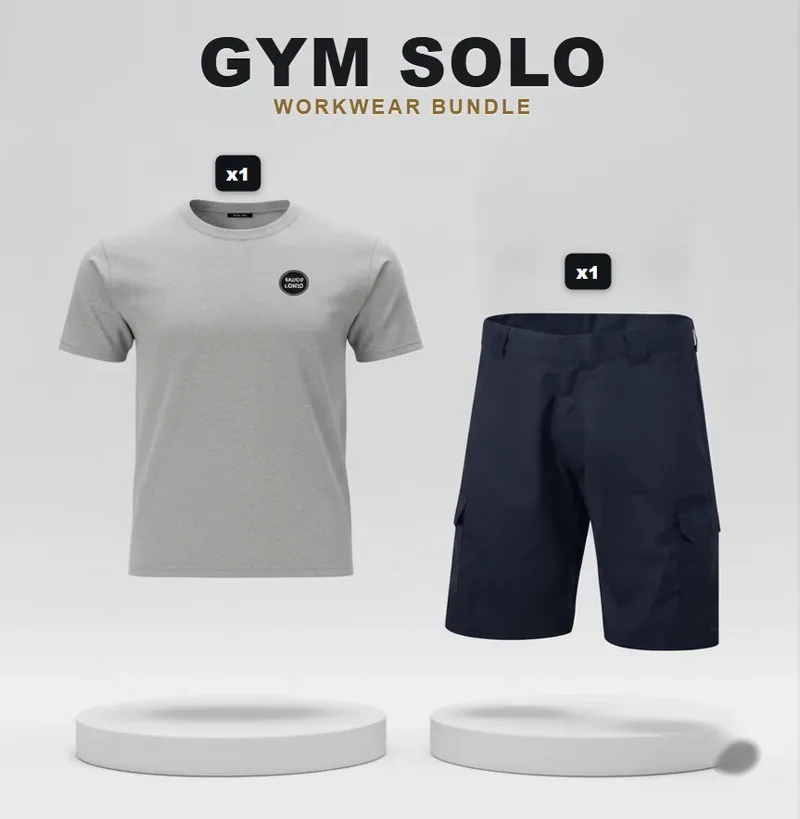 Gym solo pack with a logo on each garment