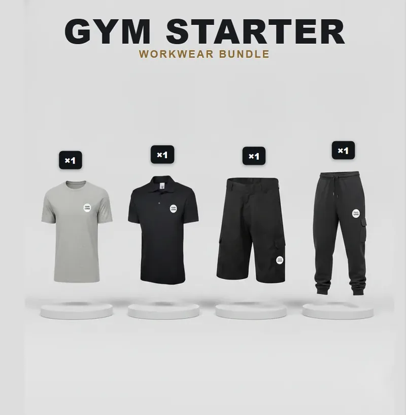 Gym starter pack with a logo on each garment