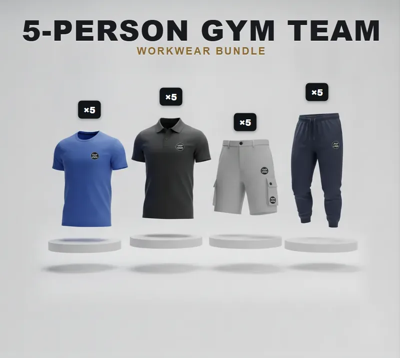 Gym team of 5 with a logo on each garment