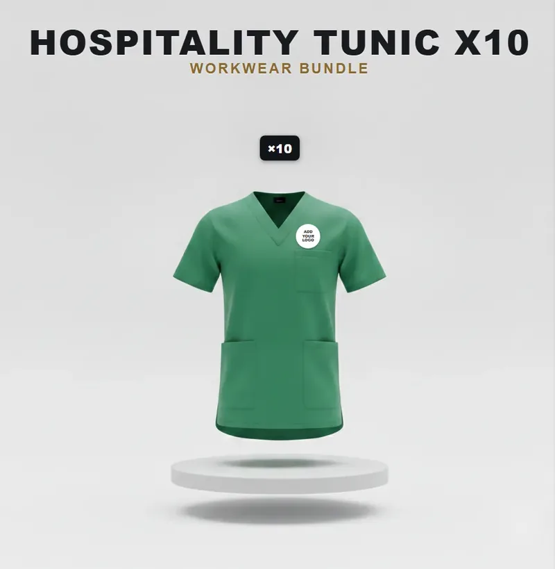 10 tunics with a logo on each garment
