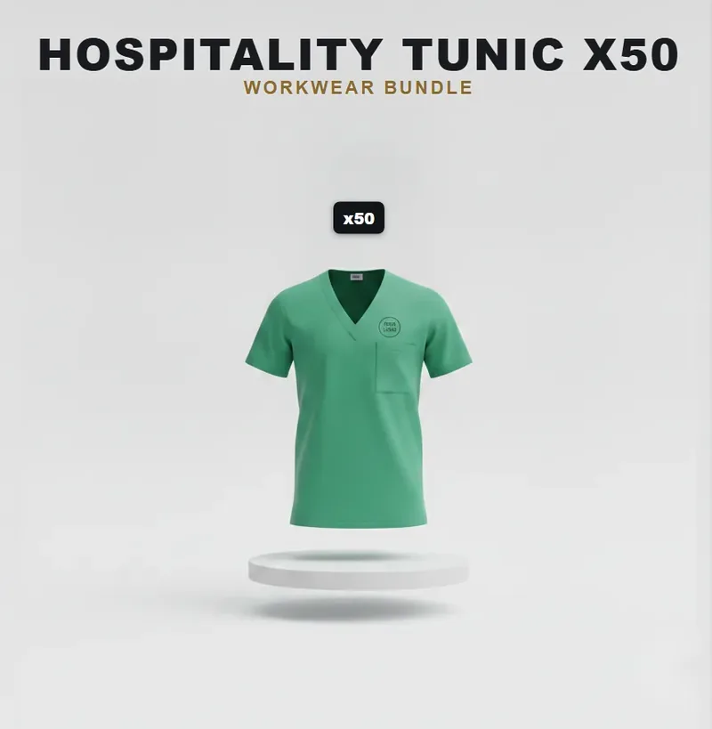 50 tunics with a logo on each garment