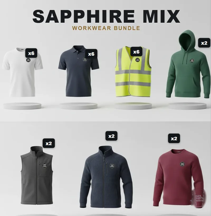 Sapphire pack with a logo on each garment