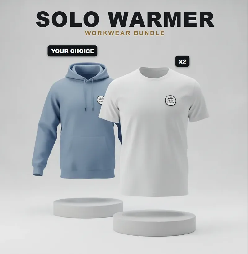 Solo warmer pack with a logo on each garment