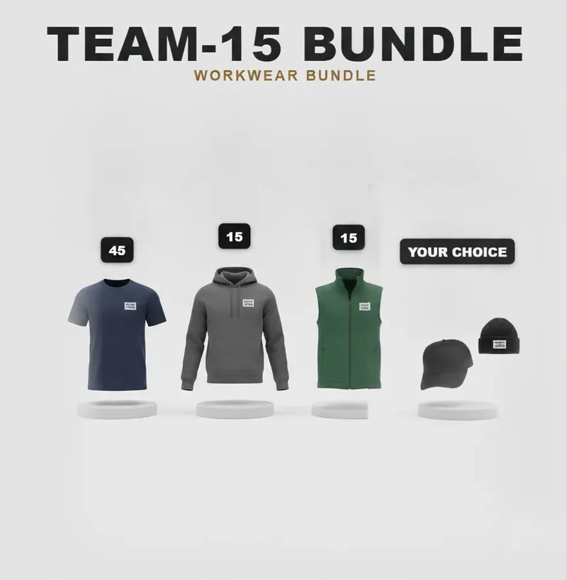 Team of 15 kit with a logo on each garment