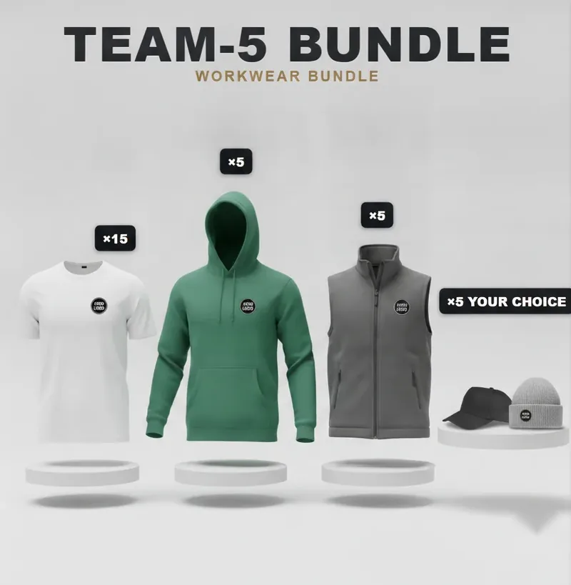 Team of 5 kit with a logo on each garment