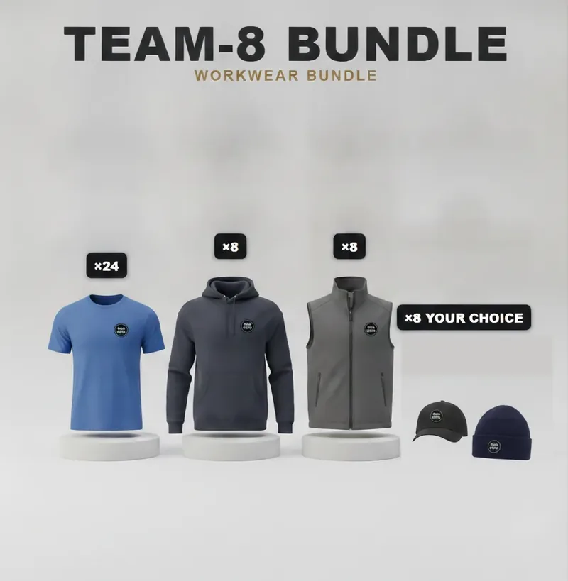 Team of 8 kit with a logo on each garment