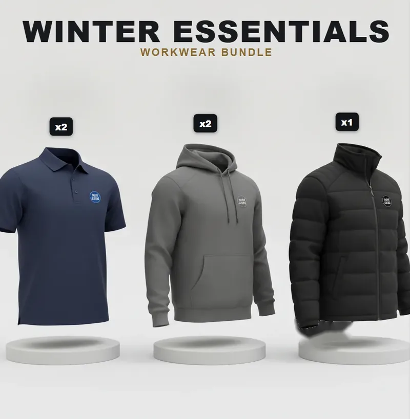 Winter essentials pack with a logo on each garment